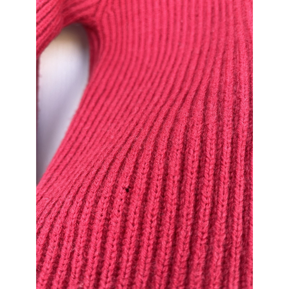 H&M Red Wool Ribbed Knit Sweater US 4 Cropped Slim Fit Long Sleeve - Picture 12 of 13